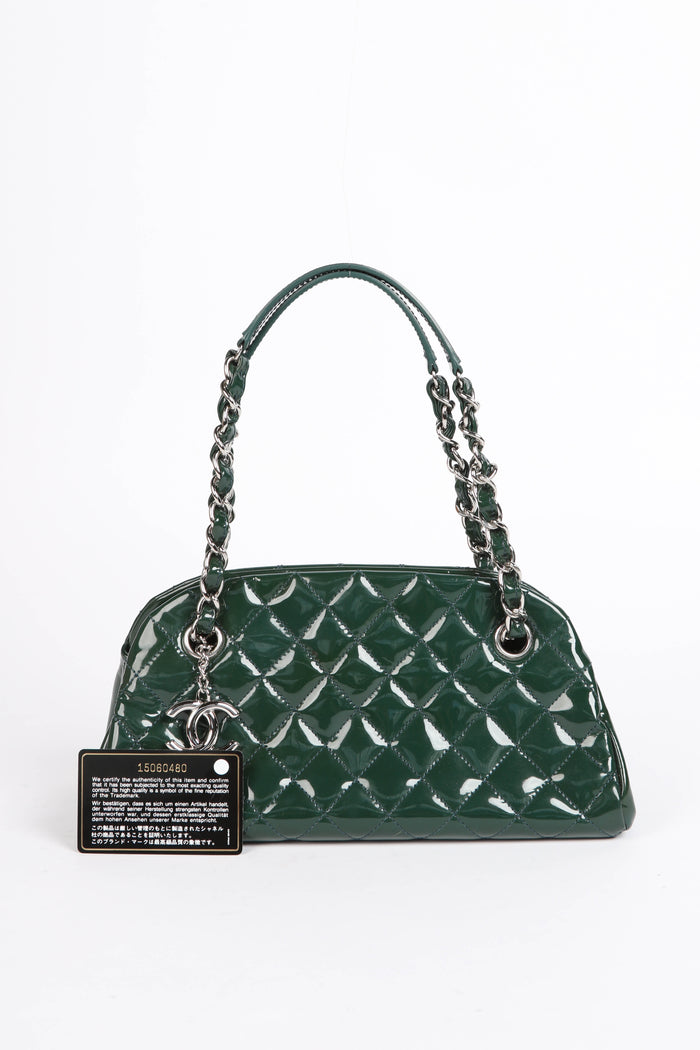 2010s Chanel Green Patent Leather Small Bowling Bag