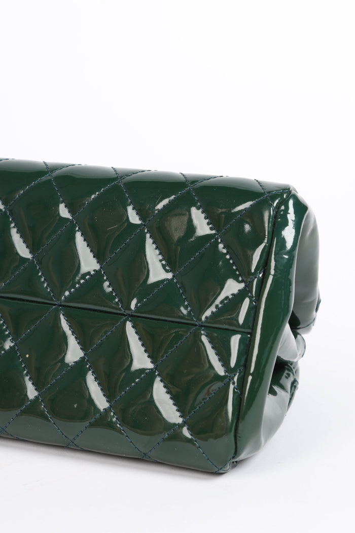2010s Chanel Green Patent Leather Small Bowling Bag