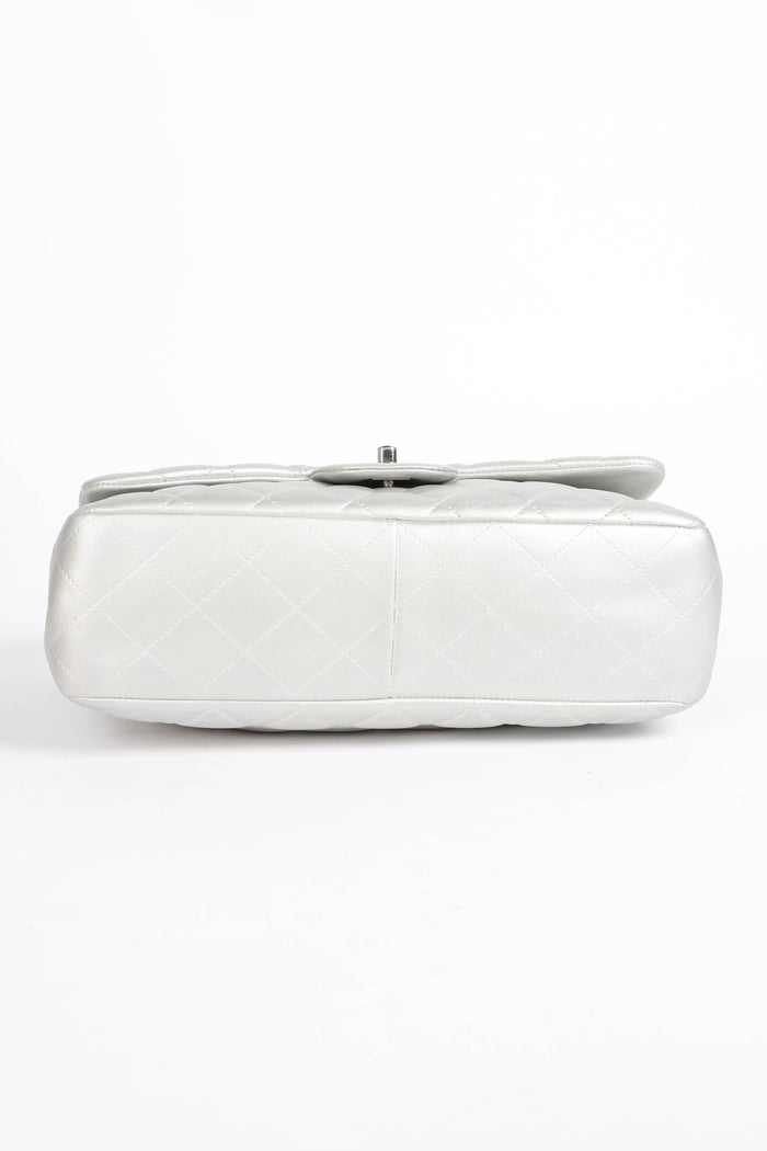 2010s Chanel Silver Lambskin Leather Jumbo Single Flap Shoulder Bag