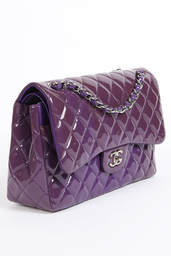 2010s Chanel Purple Patent Leather Jumbo Double Flap Bag