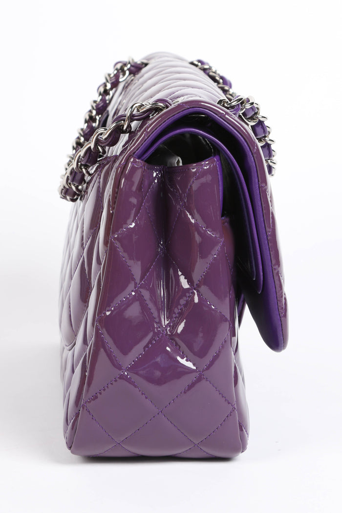 2010s Chanel Purple Patent Leather Jumbo Double Flap Bag