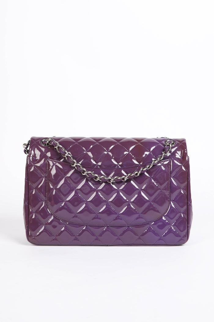 2010s Chanel Purple Patent Leather Jumbo Double Flap Bag