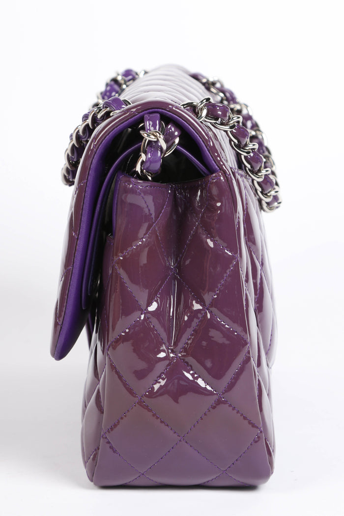 2010s Chanel Purple Patent Leather Jumbo Double Flap Bag