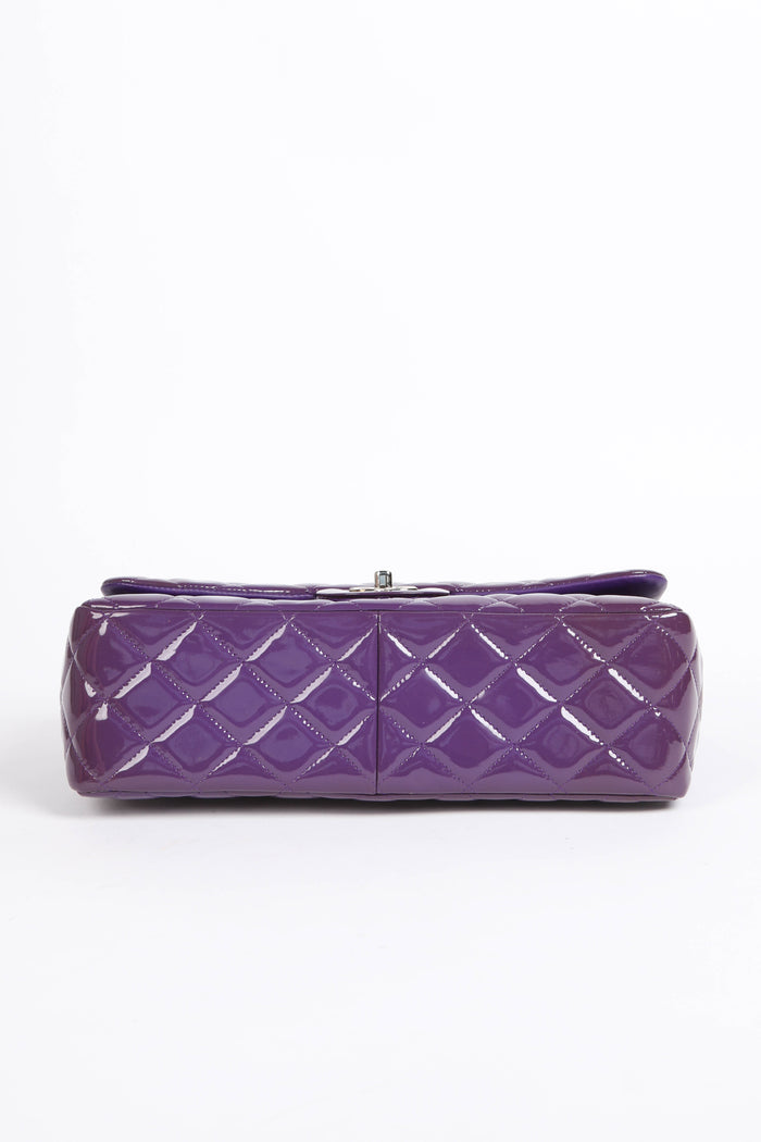 2010s Chanel Purple Patent Leather Jumbo Double Flap Bag