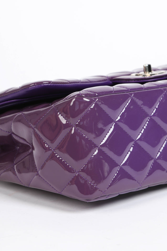 2010s Chanel Purple Patent Leather Jumbo Double Flap Bag
