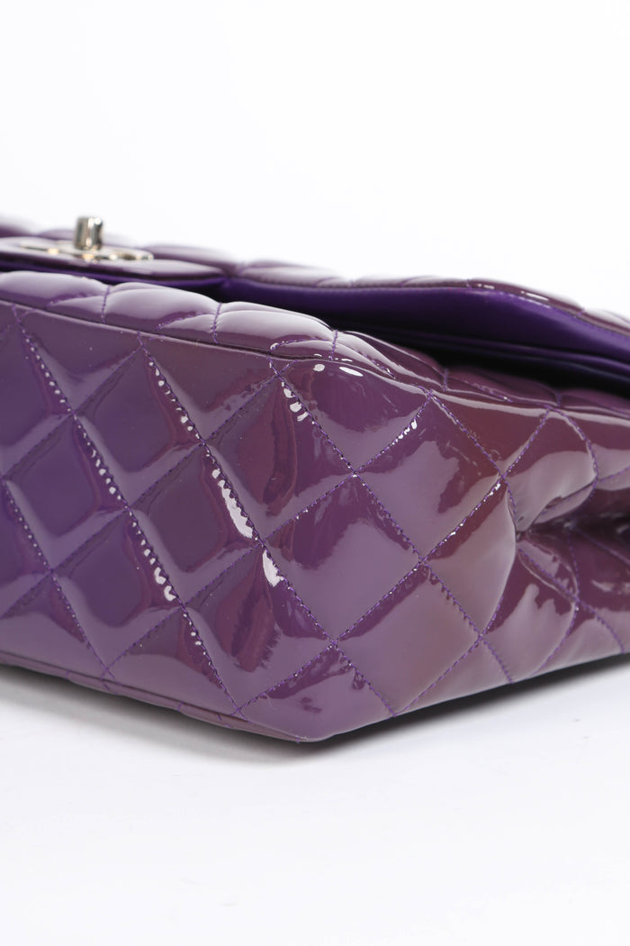 2010s Chanel Purple Patent Leather Jumbo Double Flap Bag