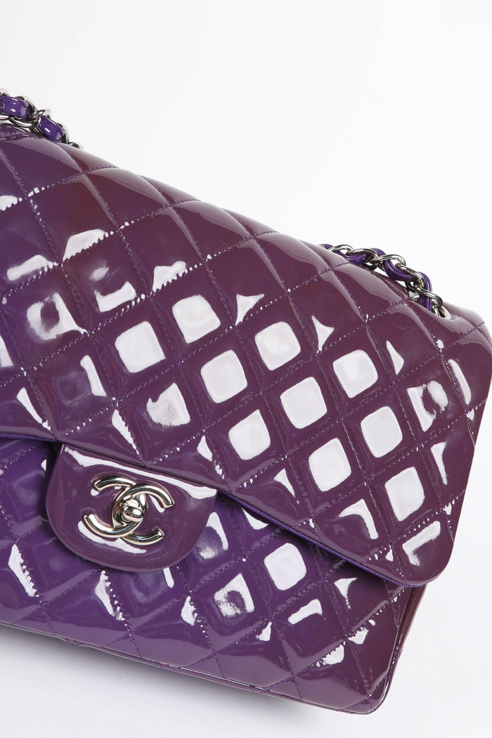 2010s Chanel Purple Patent Leather Jumbo Double Flap Bag