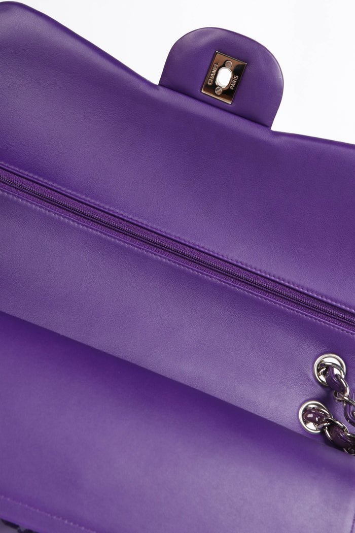 2010s Chanel Purple Patent Leather Jumbo Double Flap Bag