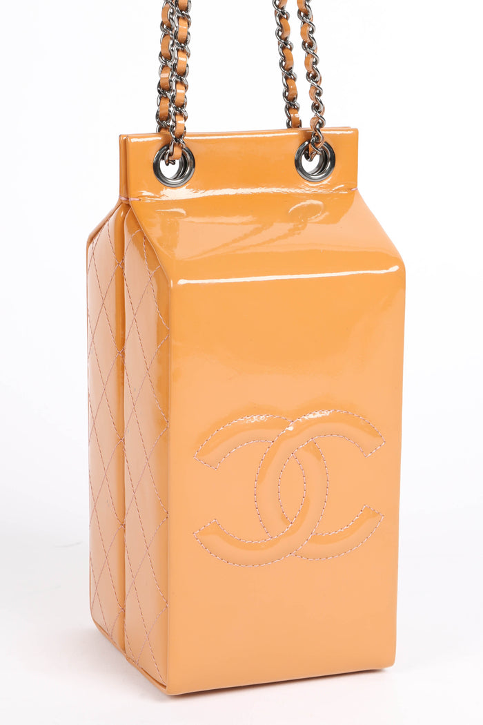 RARE 2014 Chanel Caramel Patent Leather Milk Carton Crossbody Bag