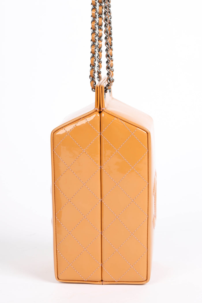RARE 2014 Chanel Caramel Patent Leather Milk Carton Crossbody Bag