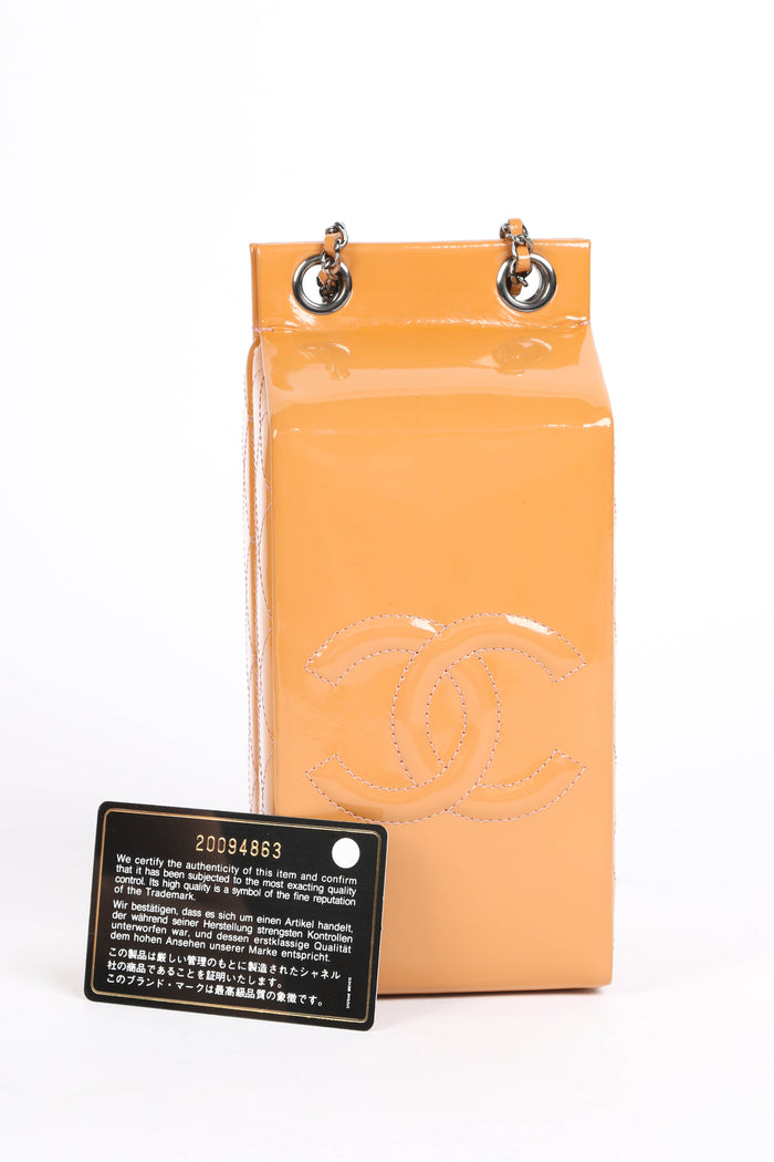 RARE 2014 Chanel Caramel Patent Leather Milk Carton Crossbody Bag