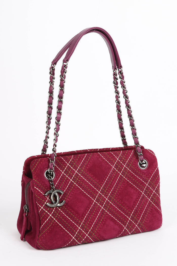2010s Chanel Purple Suede Wild Stitch Small Shoulder Bag