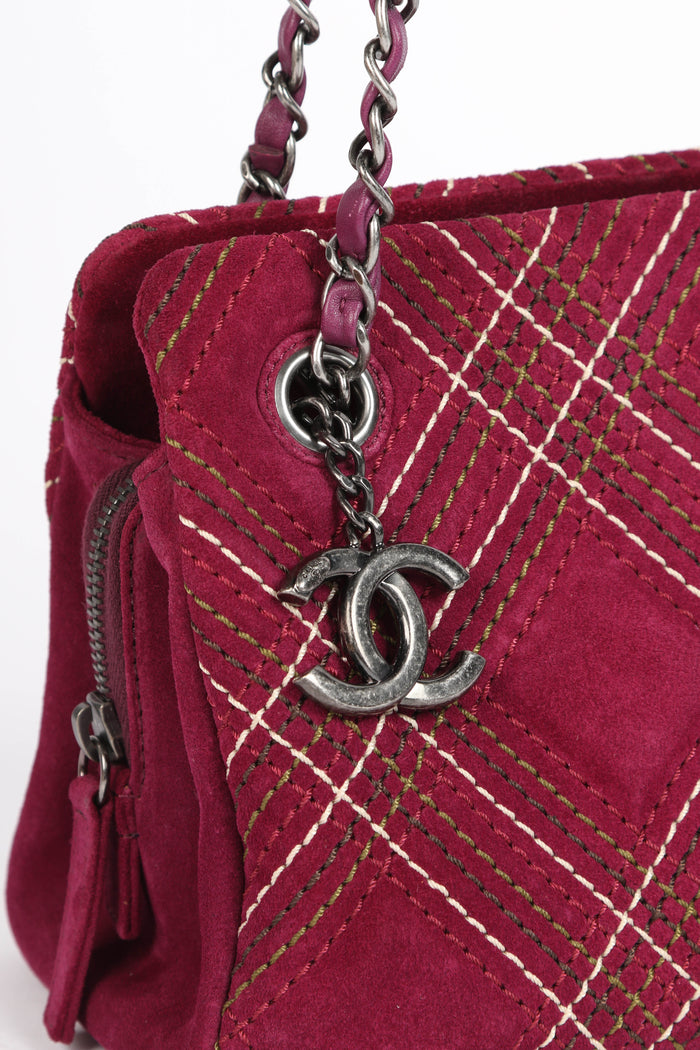 2010s Chanel Purple Suede Wild Stitch Small Shoulder Bag