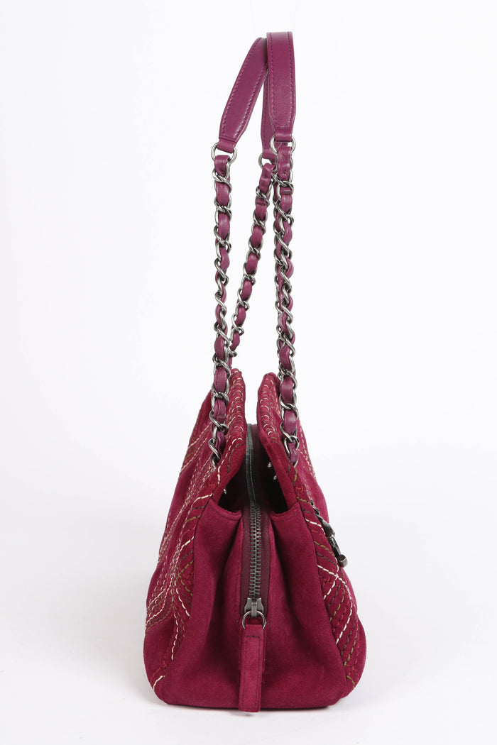 2010s Chanel Purple Suede Wild Stitch Small Shoulder Bag