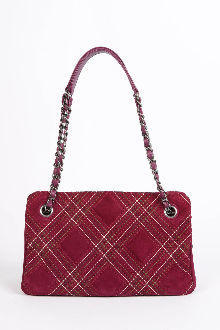 2010s Chanel Purple Suede Wild Stitch Small Shoulder Bag