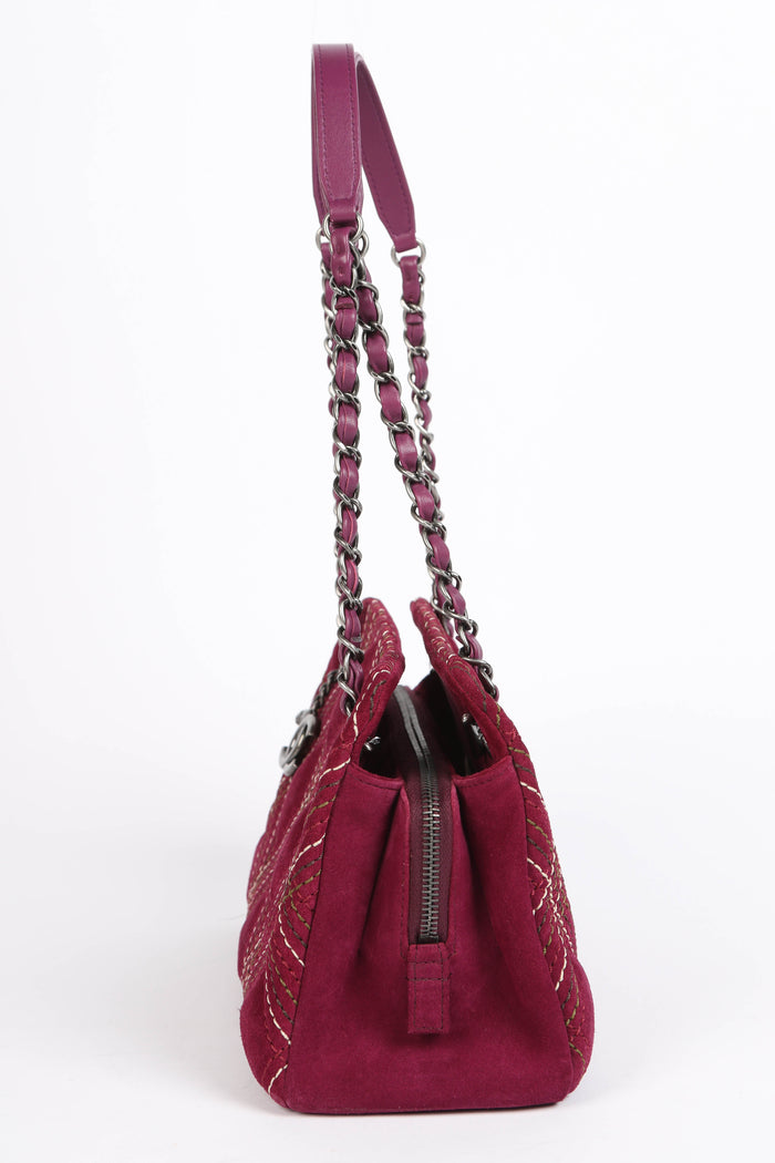 2010s Chanel Purple Suede Wild Stitch Small Shoulder Bag