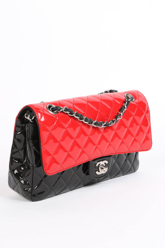 2010s Chanel Bi-Colour Patent Leather Medium Double Flap Shoulder Bag