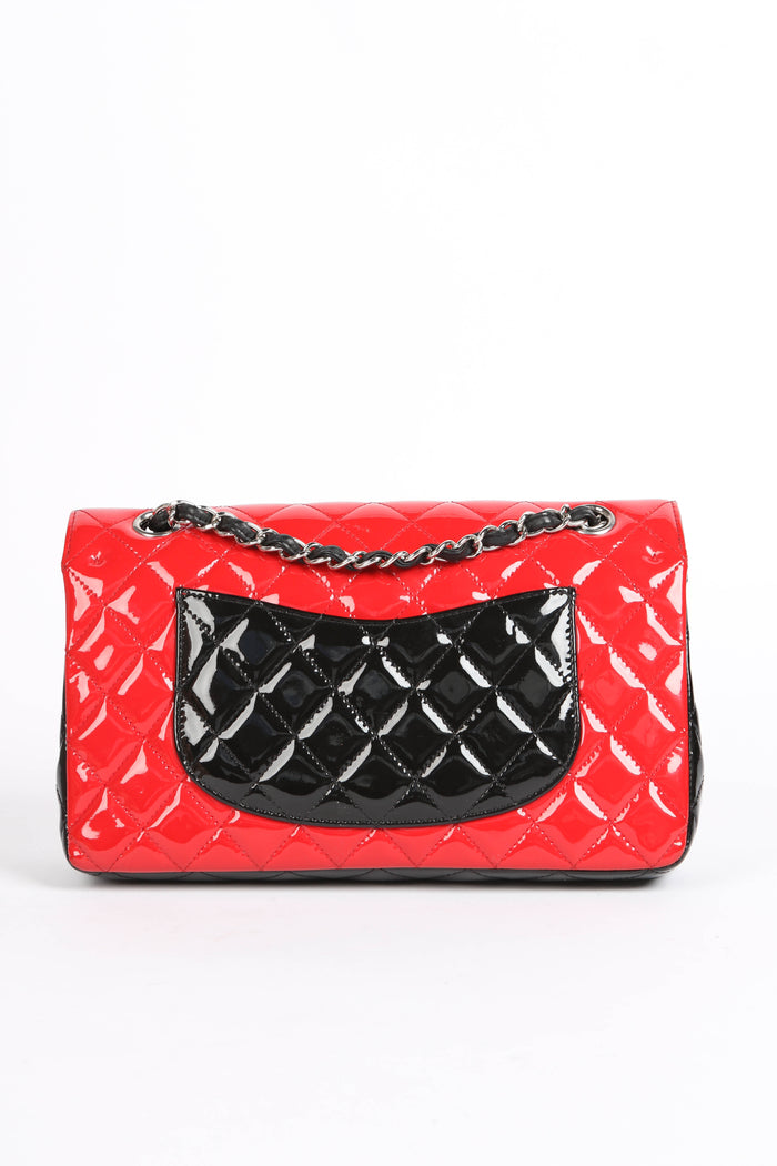 2010s Chanel Bi-Colour Patent Leather Medium Double Flap Shoulder Bag