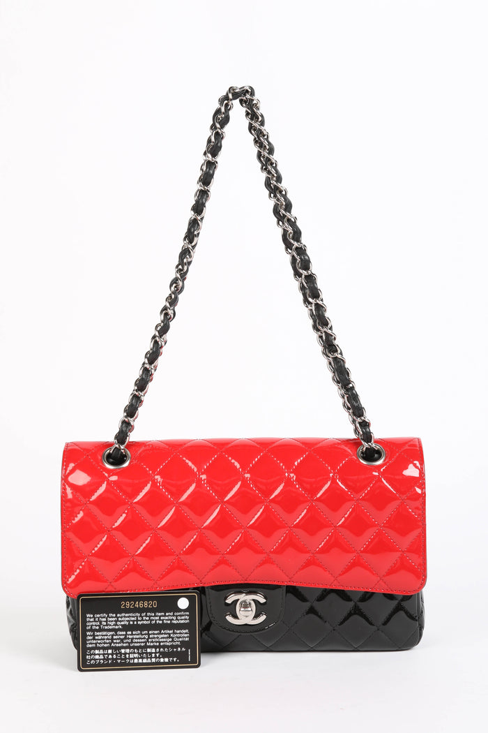 2010s Chanel Bi-Colour Patent Leather Medium Double Flap Shoulder Bag