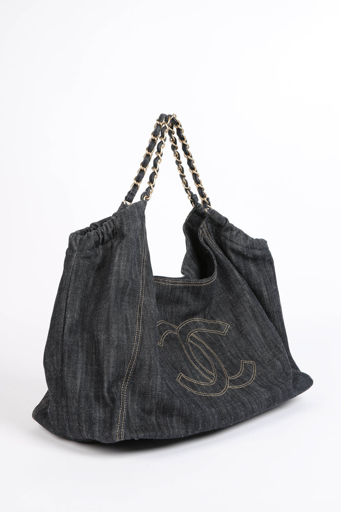 2000s Chanel Denim CC XL Tote Bag