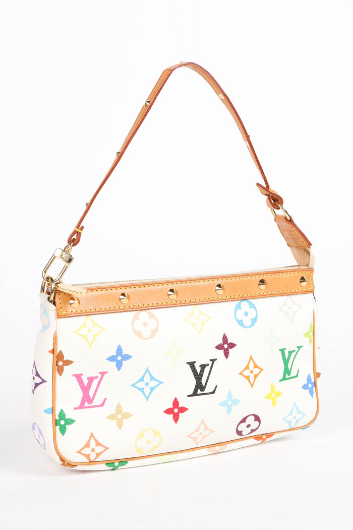 RARE Louis Vuitton x Takashi Murakami White Multicolour Pochette Accessoires