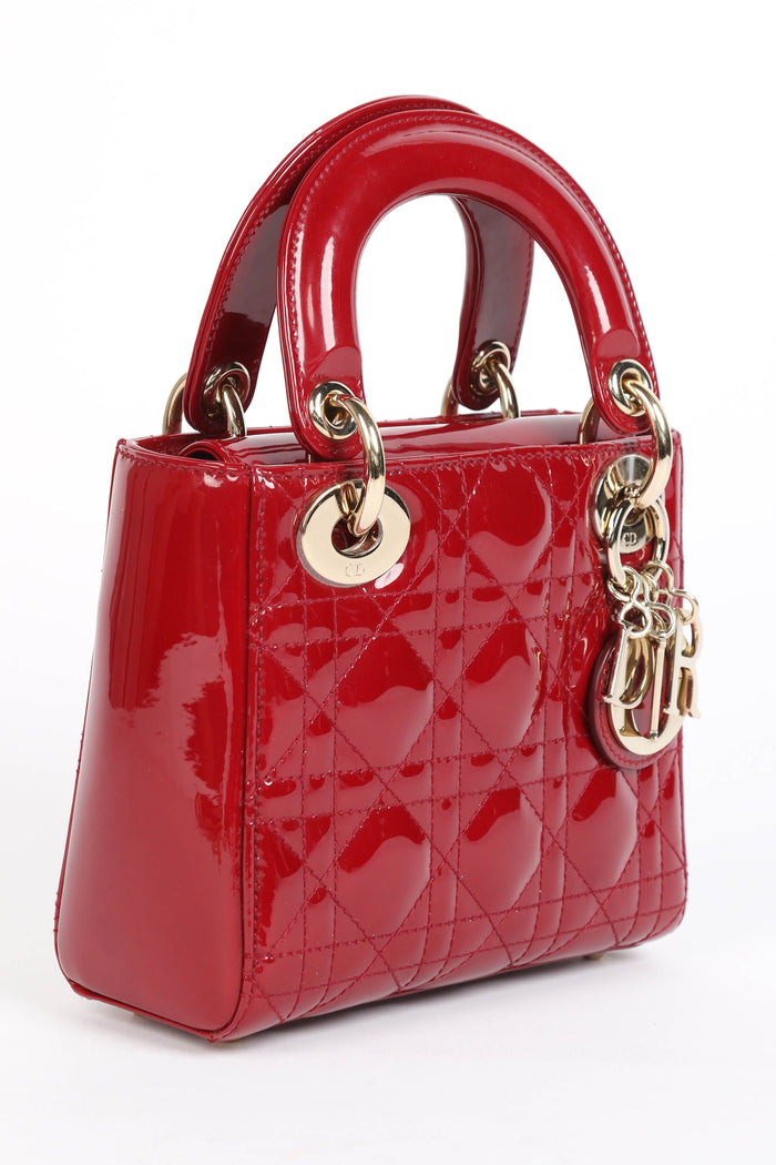 RARE 2019 Christian Dior Red Patent Leather Mini Lady Dior