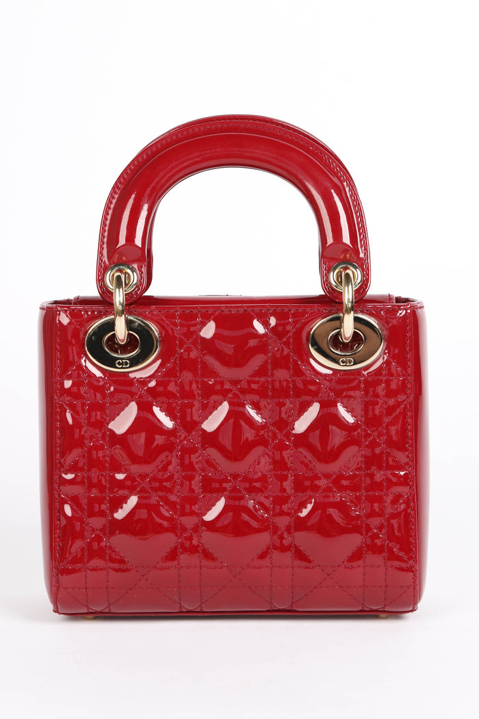 RARE 2019 Christian Dior Red Patent Leather Mini Lady Dior