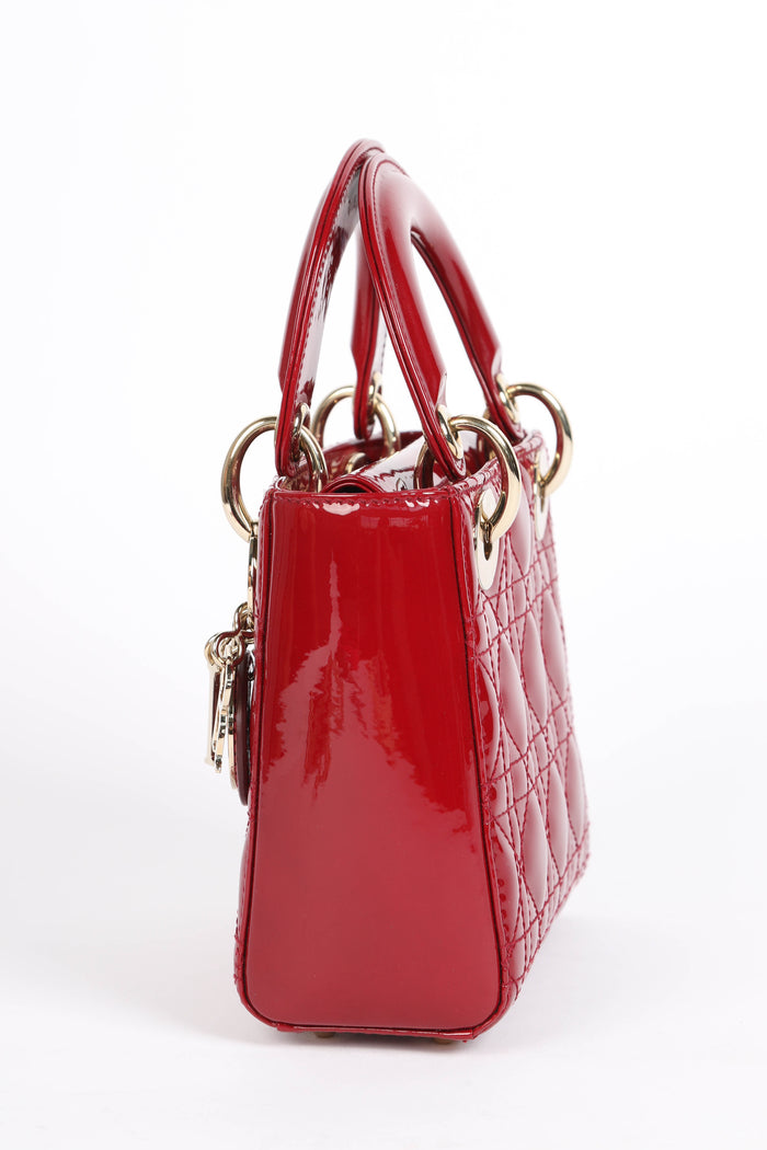 RARE 2019 Christian Dior Red Patent Leather Mini Lady Dior
