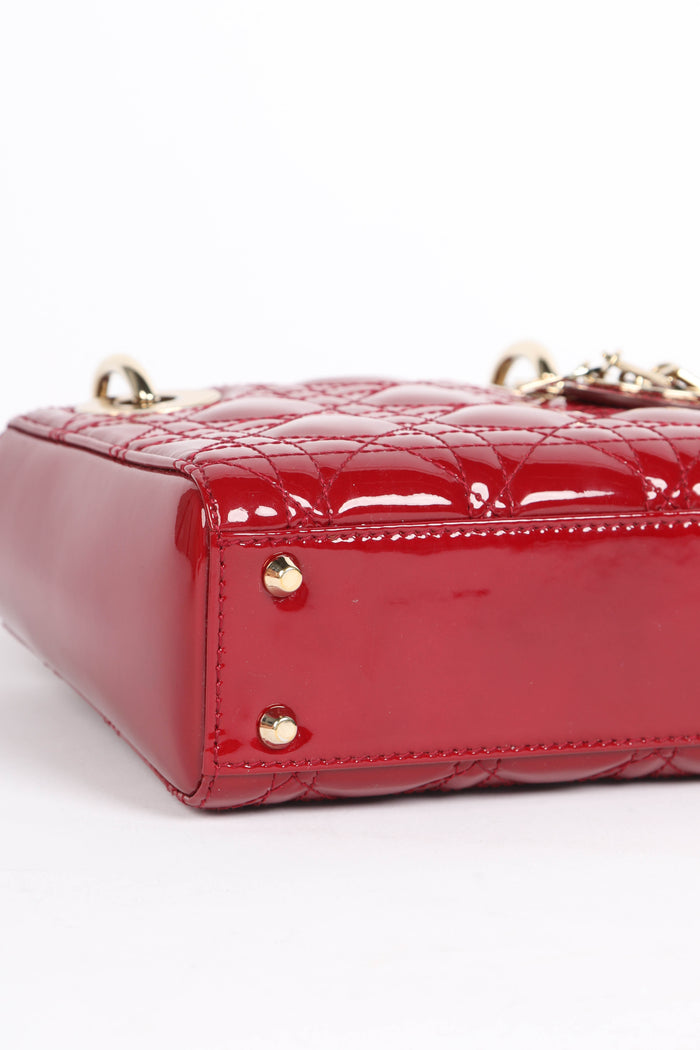 RARE 2019 Christian Dior Red Patent Leather Mini Lady Dior