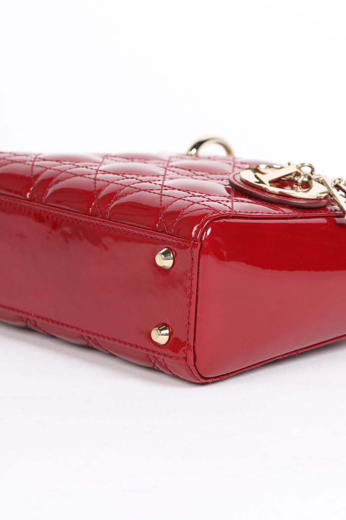 RARE 2019 Christian Dior Red Patent Leather Mini Lady Dior