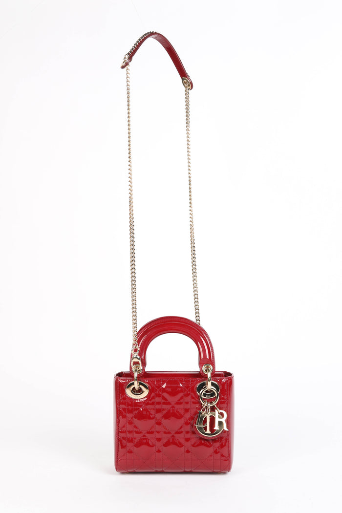 RARE 2019 Christian Dior Red Patent Leather Mini Lady Dior