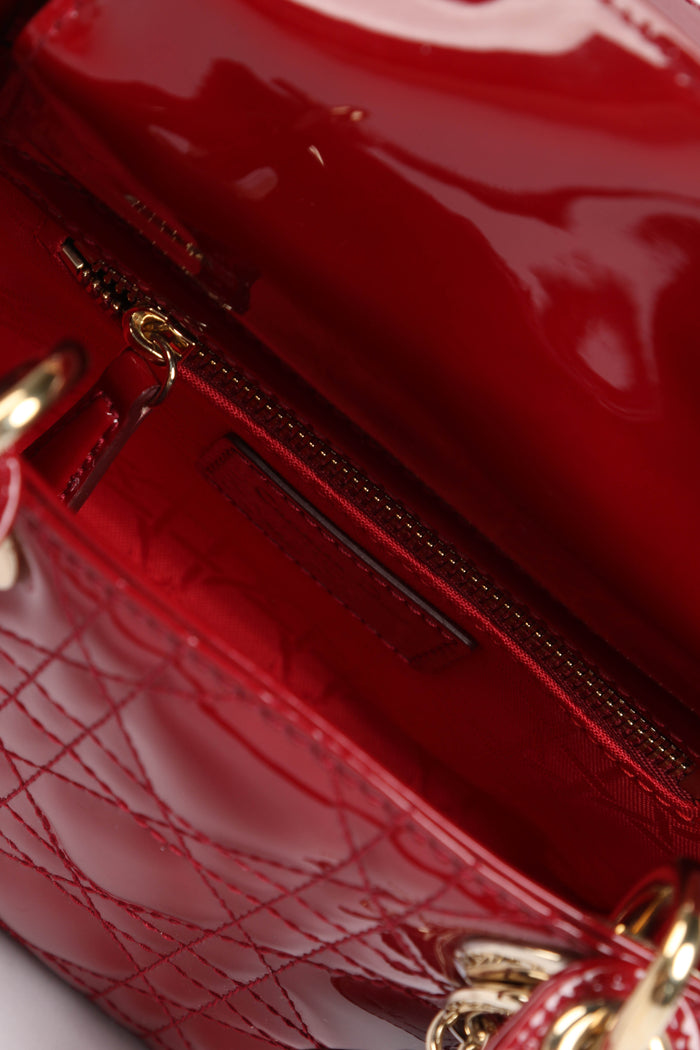 RARE 2019 Christian Dior Red Patent Leather Mini Lady Dior