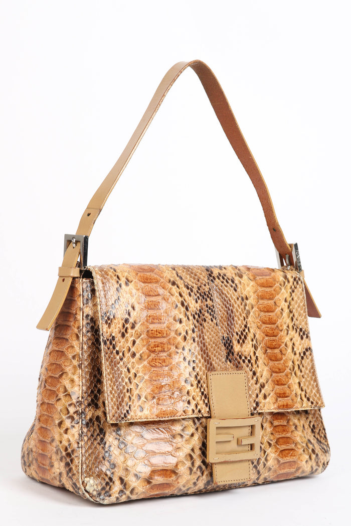 RARE Vintage Fendi Beige Python Mamma Baguette Shoulder Bag