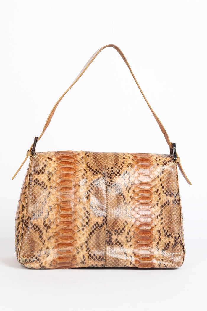 RARE Vintage Fendi Beige Python Mamma Baguette Shoulder Bag