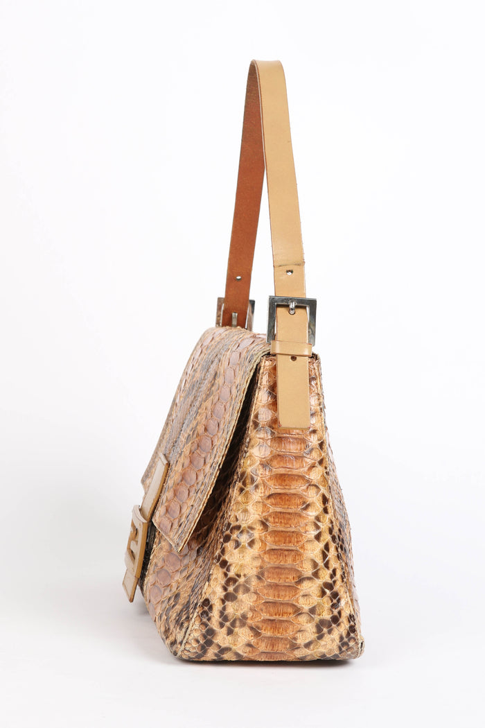 RARE Vintage Fendi Beige Python Mamma Baguette Shoulder Bag