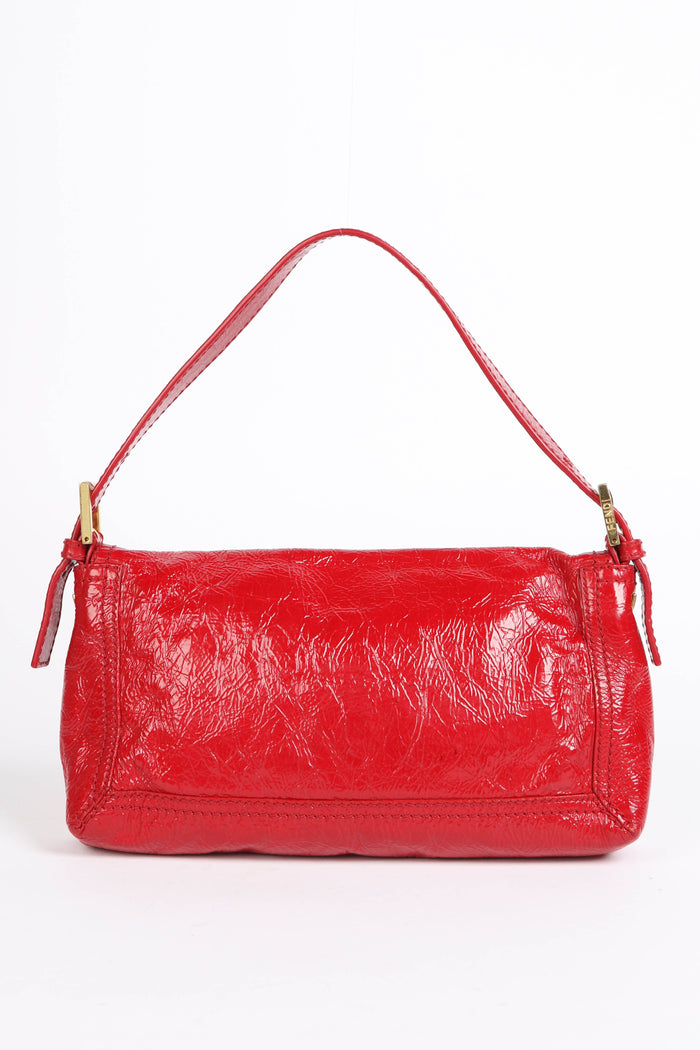 Vintage Fendi Red Aged Leather Baguette Shoulder Bag