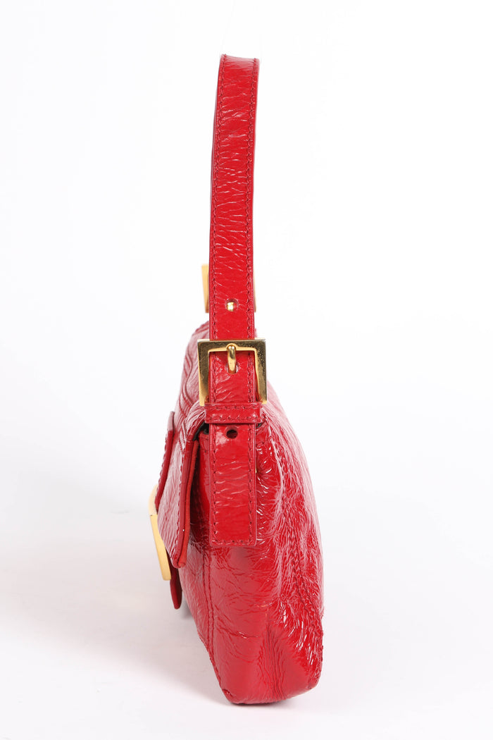 Vintage Fendi Red Aged Leather Baguette Shoulder Bag