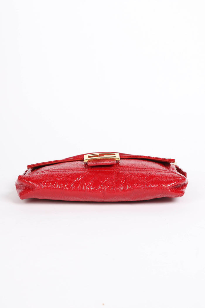 Vintage Fendi Red Aged Leather Baguette Shoulder Bag