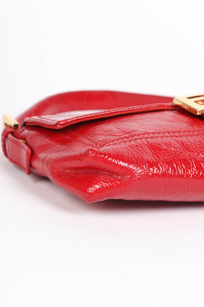 Vintage Fendi Red Aged Leather Baguette Shoulder Bag