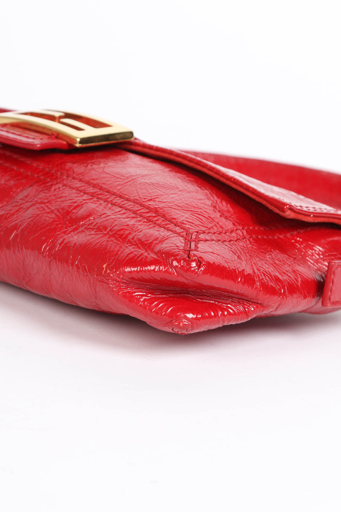 Vintage Fendi Red Aged Leather Baguette Shoulder Bag