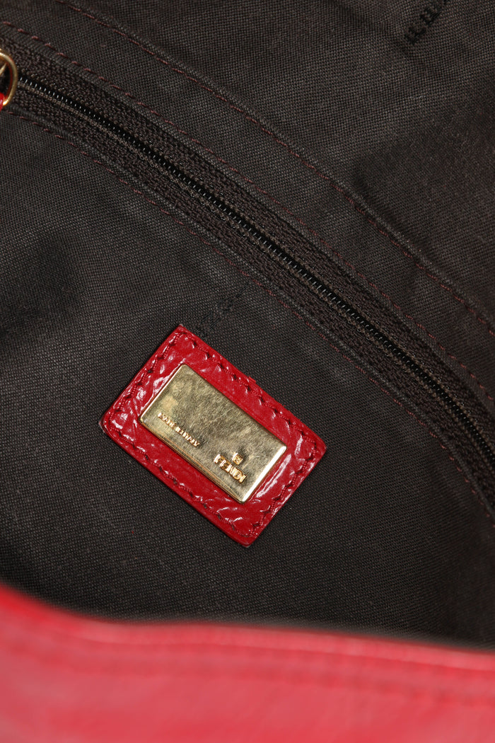 Vintage Fendi Red Aged Leather Baguette Shoulder Bag