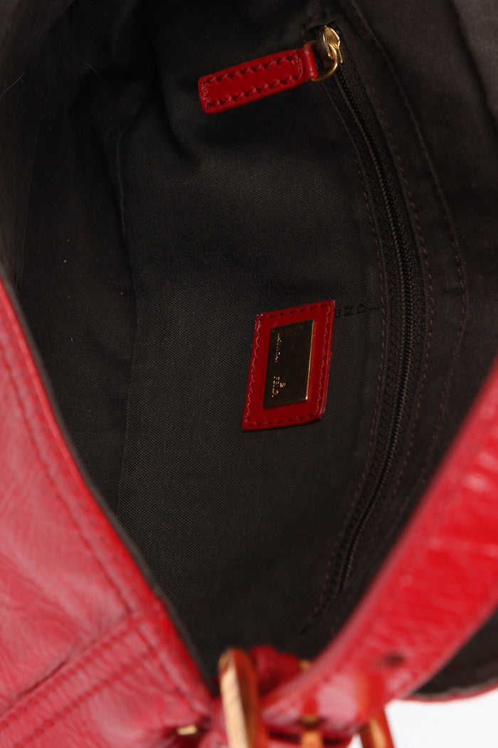 Vintage Fendi Red Aged Leather Baguette Shoulder Bag