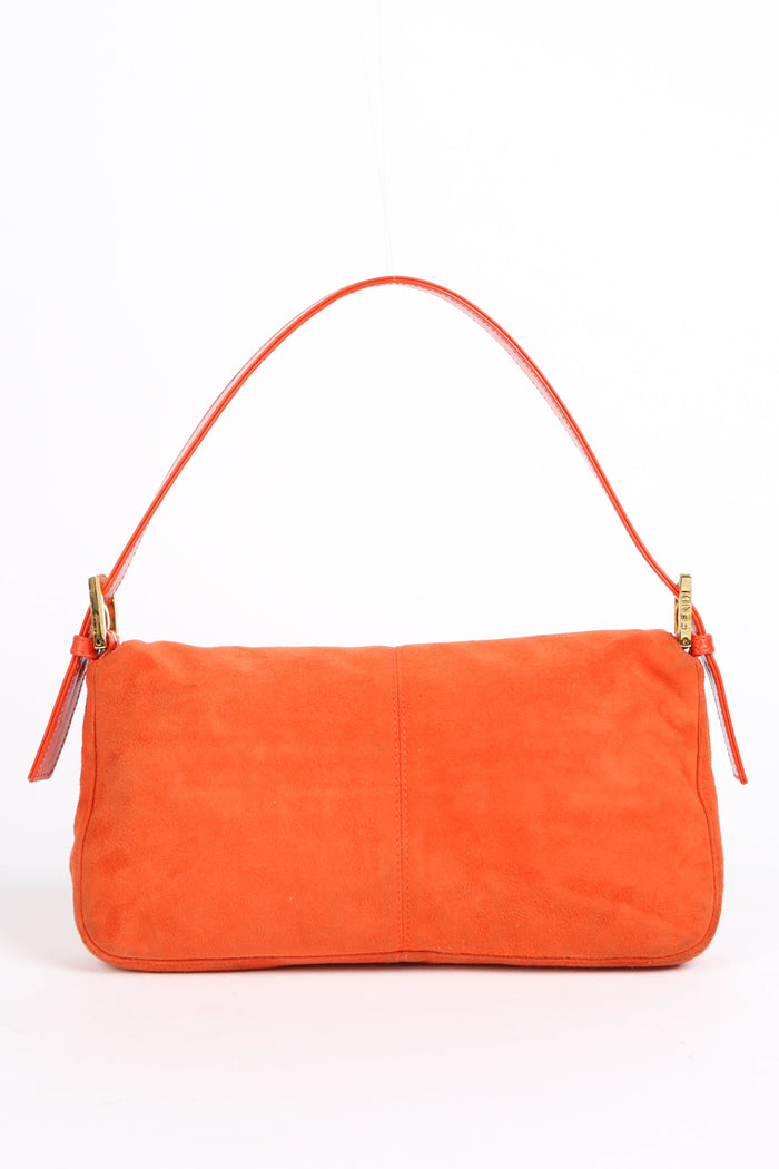 Vintage Fendi Orange Suede Baguette Shoulder Bag
