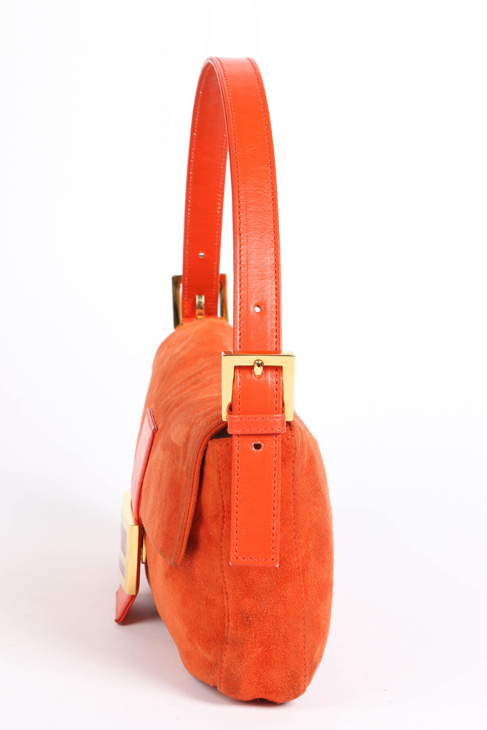 Vintage Fendi Orange Suede Baguette Shoulder Bag