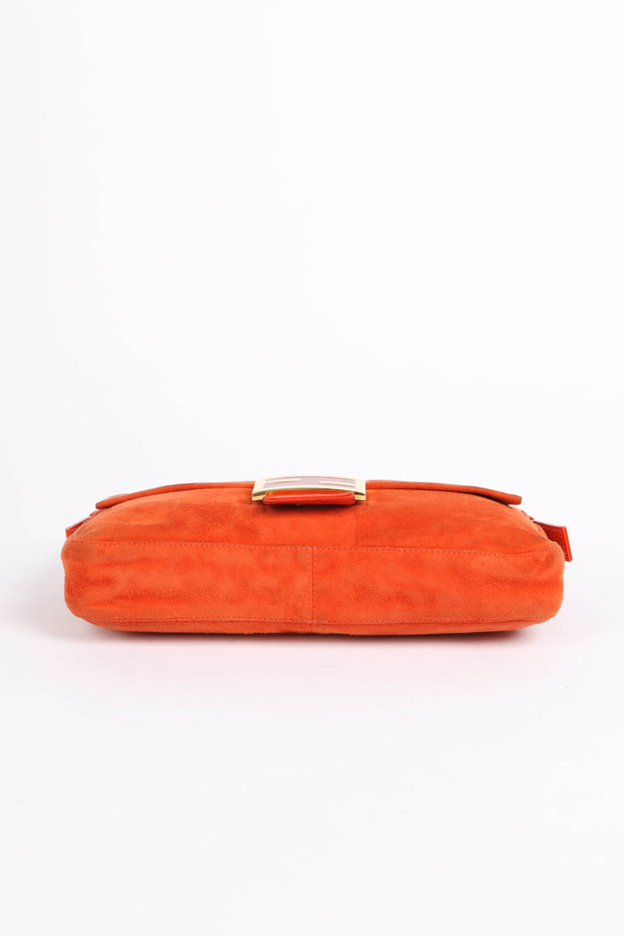 Vintage Fendi Orange Suede Baguette Shoulder Bag