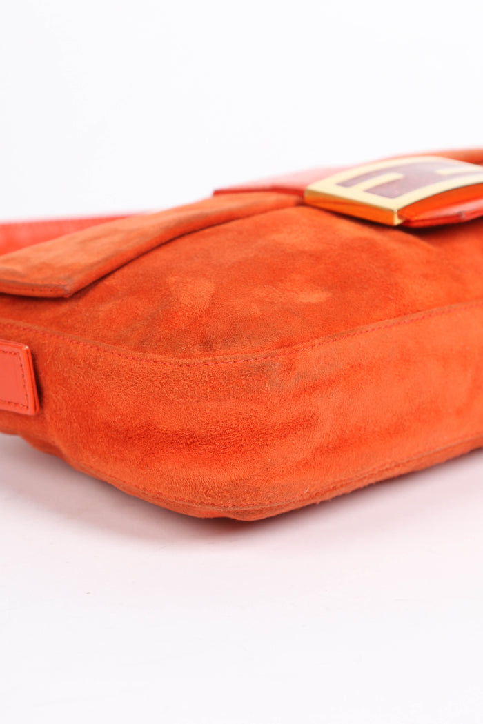 Vintage Fendi Orange Suede Baguette Shoulder Bag