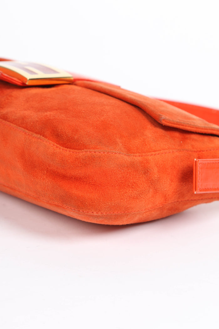 Vintage Fendi Orange Suede Baguette Shoulder Bag