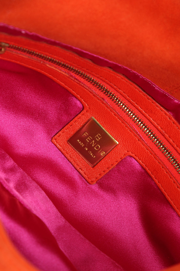 Vintage Fendi Orange Suede Baguette Shoulder Bag