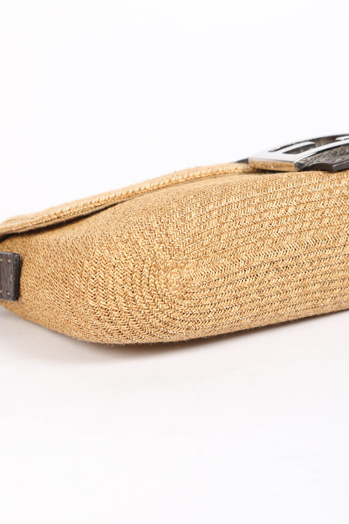 Vintage Fendi Brown Leather & Raffia Selleria Shoulder Bag