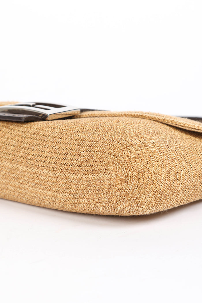 Vintage Fendi Brown Leather & Raffia Selleria Shoulder Bag